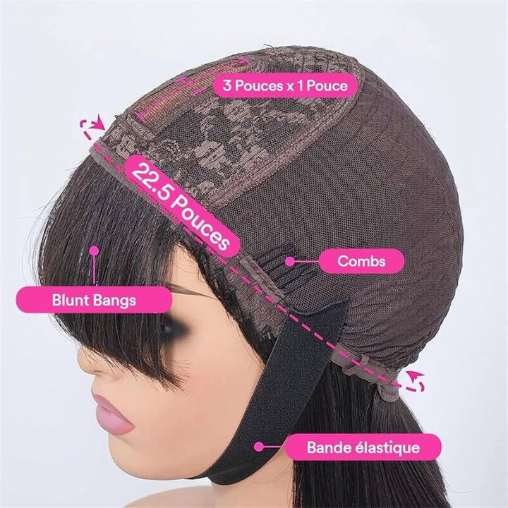 Femmes Perruques brésiliennes en cheveux naturels lisses 3x1 avec raie au milieu et frange Fête quotidienne(32inches)