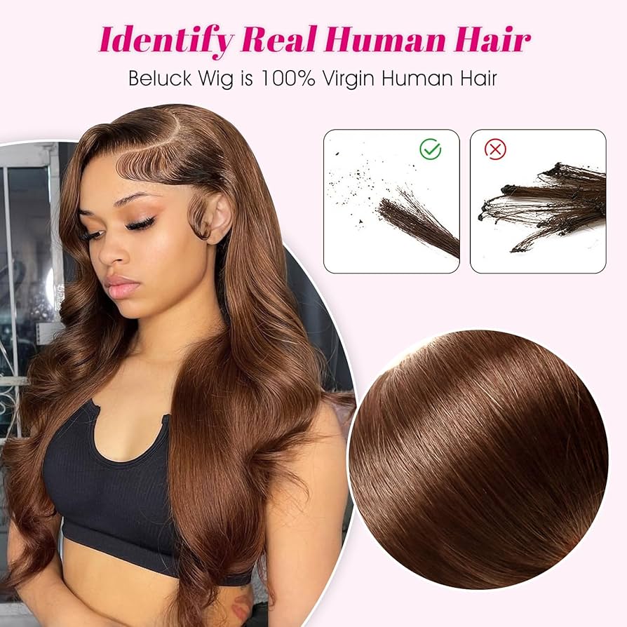 Perruque Femme Naturelle Light Brown 13x6 HD Lace Wig Human Hair Perruque Cheveux Humain Bresilienne Sans Colle Brun Chocolat Body Wave Lace Frontal Glueless Wig Human Hair Pre Plucked 32 Pouces