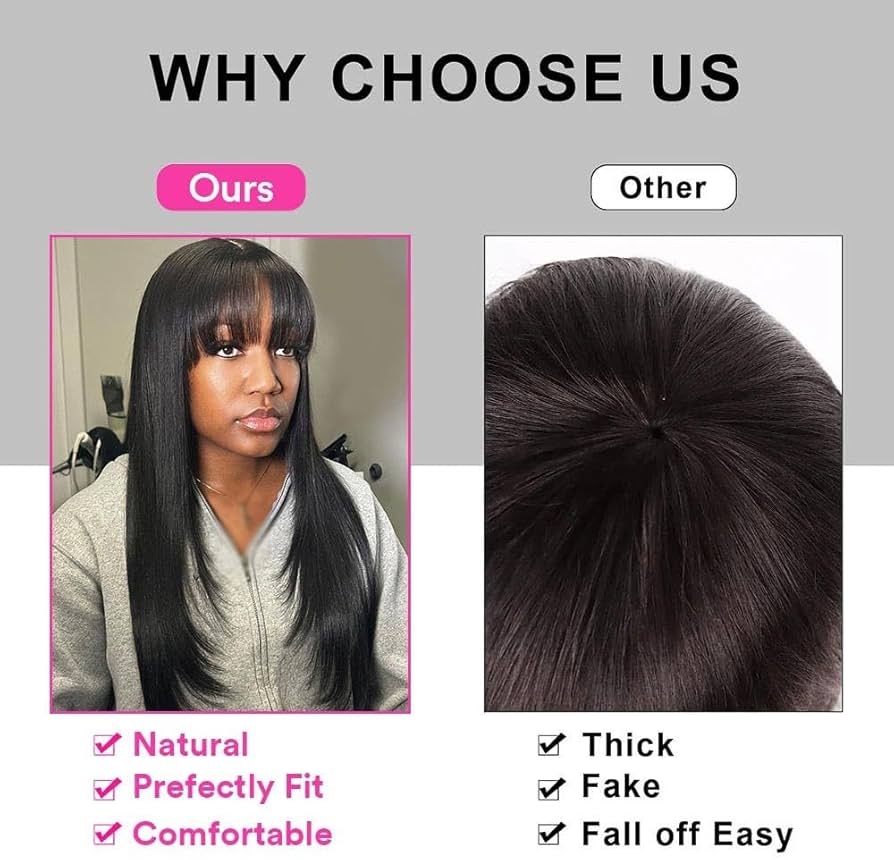 Femmes Perruques brésiliennes en cheveux naturels lisses 3x1 avec raie au milieu et frange Fête quotidienne(32inches)