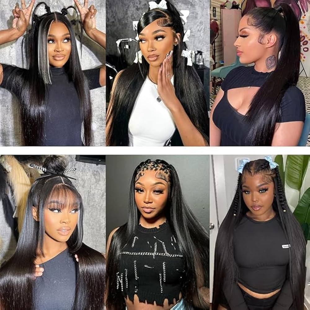 Perruque Bresilienne Cheveux Humain 200% Densité 13x5 Straight Perruque Femme Naturelle HD Lace Frontal Glueless Wig Human Hair for Black Women Couleur Naturelle 24 Pouce