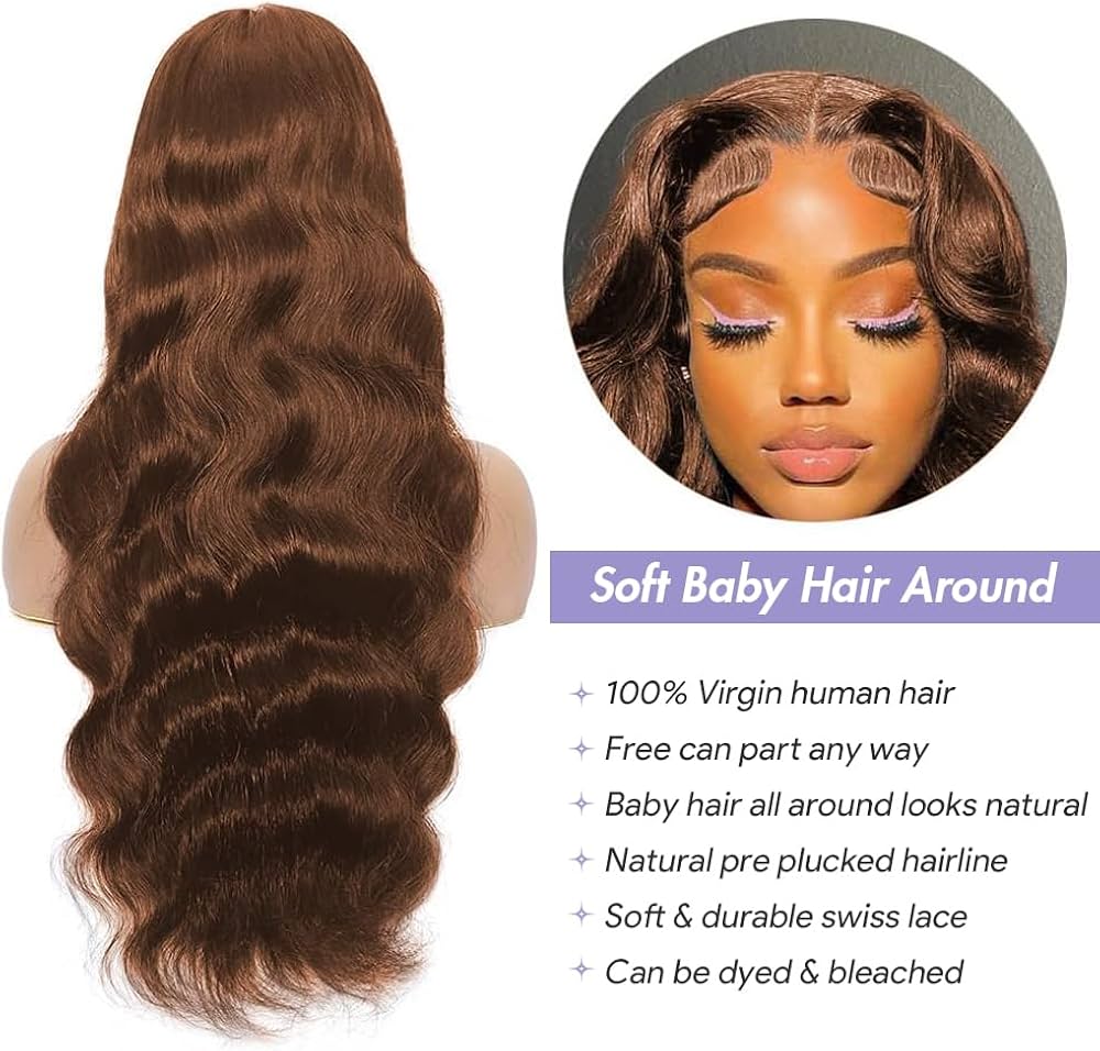 34 Pouces Perruque cheveux humain Body Wave 13X6 HD Lace Front Wigs Human Hair pré-pincé,180% Densité Perruque femme naturelle bresilienne Glueless Wig Human Hair For Black Women Brun Clair #4