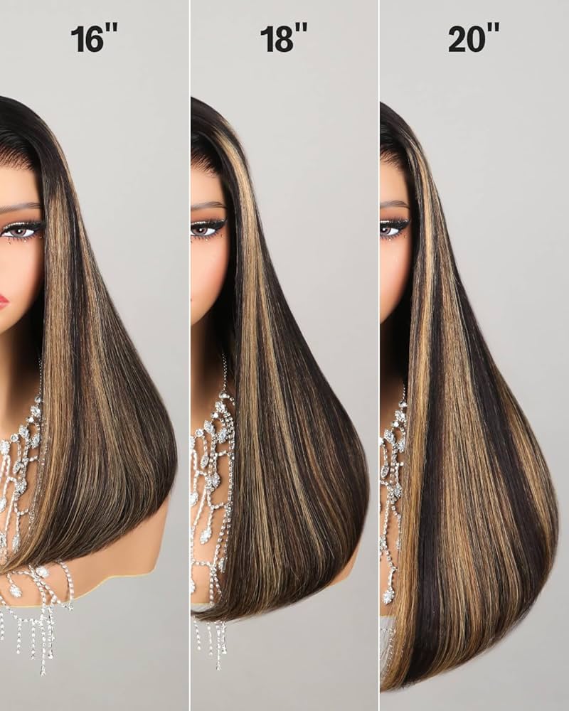 MegaLook Perruque en cheveux naturels sans colle, 12 x 15 cm, tulle à l'avant, pour femme noire, 12A, soyeuse, balayage, lisse, pré-pincée