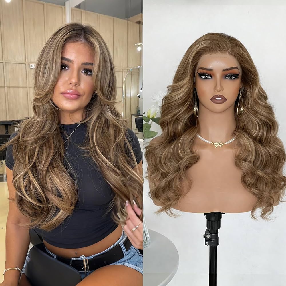 100% Cheveux Vierges Perruque Highlights Misty Moon Doré Money Piece Blond Cendré Lisses Densité 200% Dentelle Nude UHD 13x6 Flexibilité de Séparation Ligne de Cheveux Invisible（20inch）