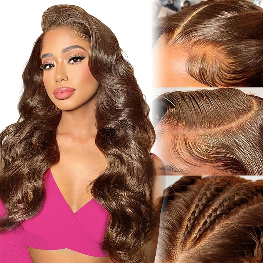 Perruque Femme Naturelle Light Brown 13x6 HD Lace Wig Human Hair Perruque Cheveux Humain Bresilienne Sans Colle Brun Chocolat Body Wave Lace Frontal Glueless Wig Human Hair Pre Plucked 32 Pouces