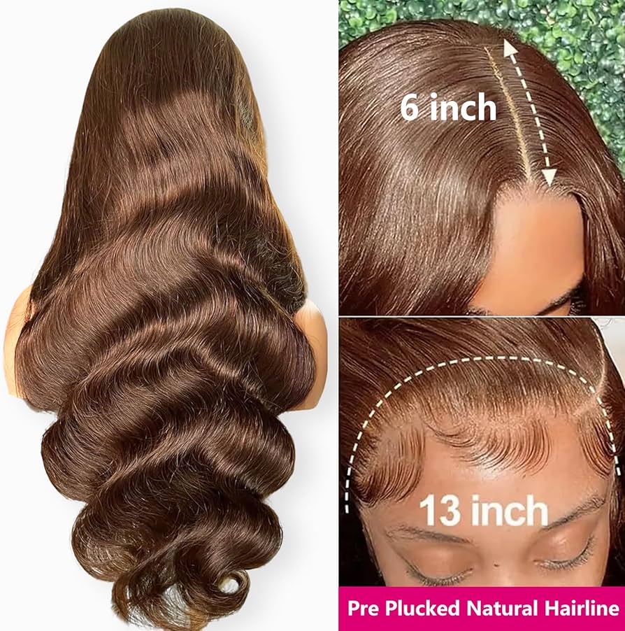 Perruque Femme Naturelle Light Brown 13x6 HD Lace Wig Human Hair Perruque Cheveux Humain Bresilienne Sans Colle Brun Chocolat Body Wave Lace Frontal Glueless Wig Human Hair Pre Plucked 32 Pouces