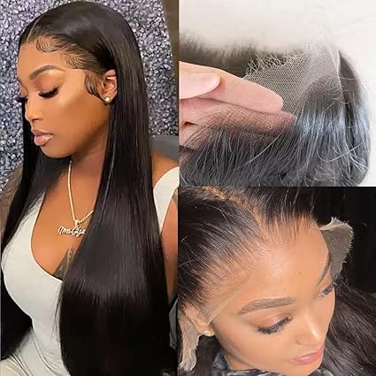13X6 HD Lace Frontal Perruques Cheveux Humains Perruque Bresilienne Femme Naturel Brésilienne Lace Front Wigs Human Hair Cheveux Meches 180% Densité 16 Pouces Couleur Noire Naturelle