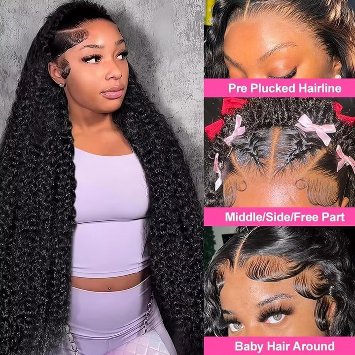 32 Pouces Perruque Femme Naturelle 13x6 Deep Wave Lace Front Wig Cheveux Humains 200% Densité Pré-Épilation Brésilien Vierge Deep Curly Lace Front Wigs Effet Mouillé et Ondulé