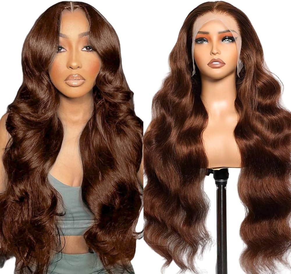 34 Pouces Perruque cheveux humain Body Wave 13X6 HD Lace Front Wigs Human Hair pré-pincé,180% Densité Perruque femme naturelle bresilienne Glueless Wig Human Hair For Black Women Brun Clair #4