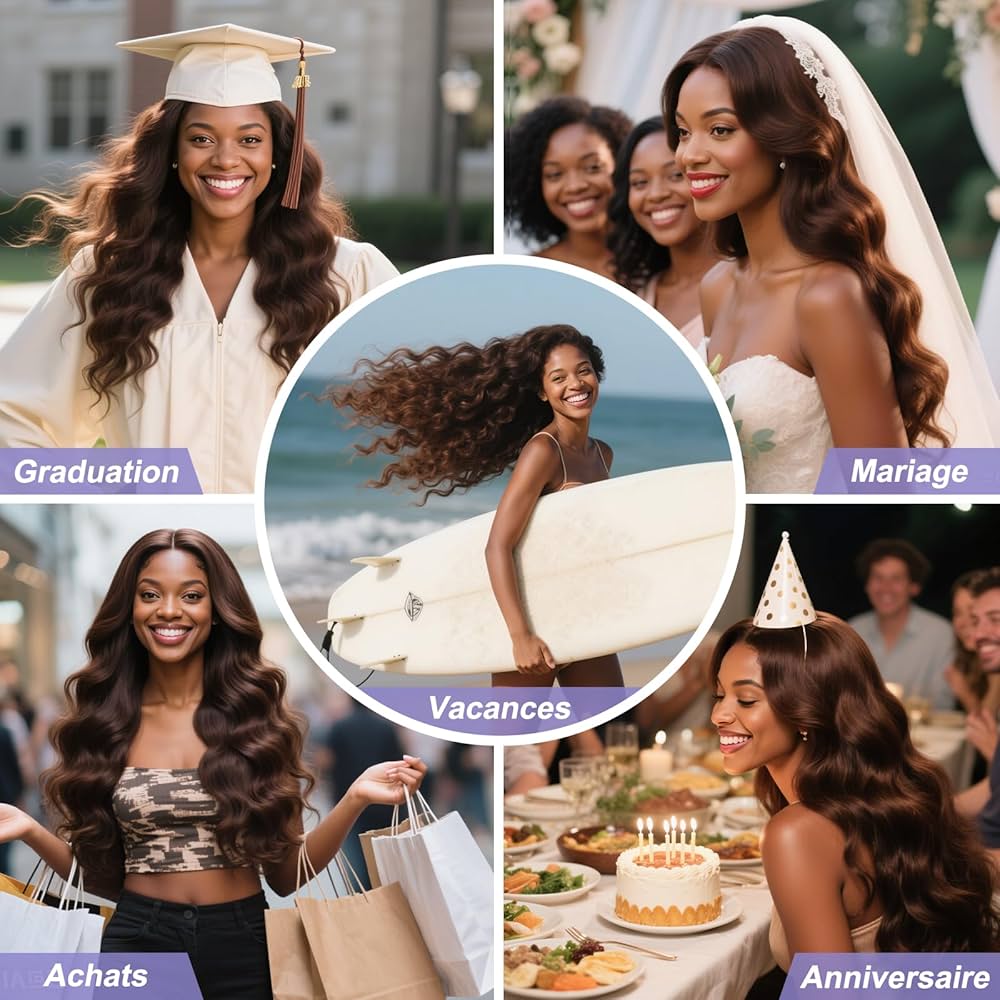 34 Pouces Perruque cheveux humain Body Wave 13X6 HD Lace Front Wigs Human Hair pré-pincé,180% Densité Perruque femme naturelle bresilienne Glueless Wig Human Hair For Black Women Brun Clair #4