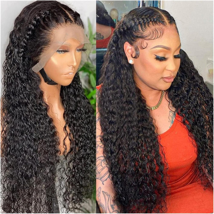 Perruques de cheveux HD Deep Wave 13x4 13x6 Lace Front Perruque de Cheveux Humains Brésiliens Remy Transparent Sans Colle 360 Lace avec Bébé Vague Naturelle Bouclée(13x4 HD Lace Wig,26inches)