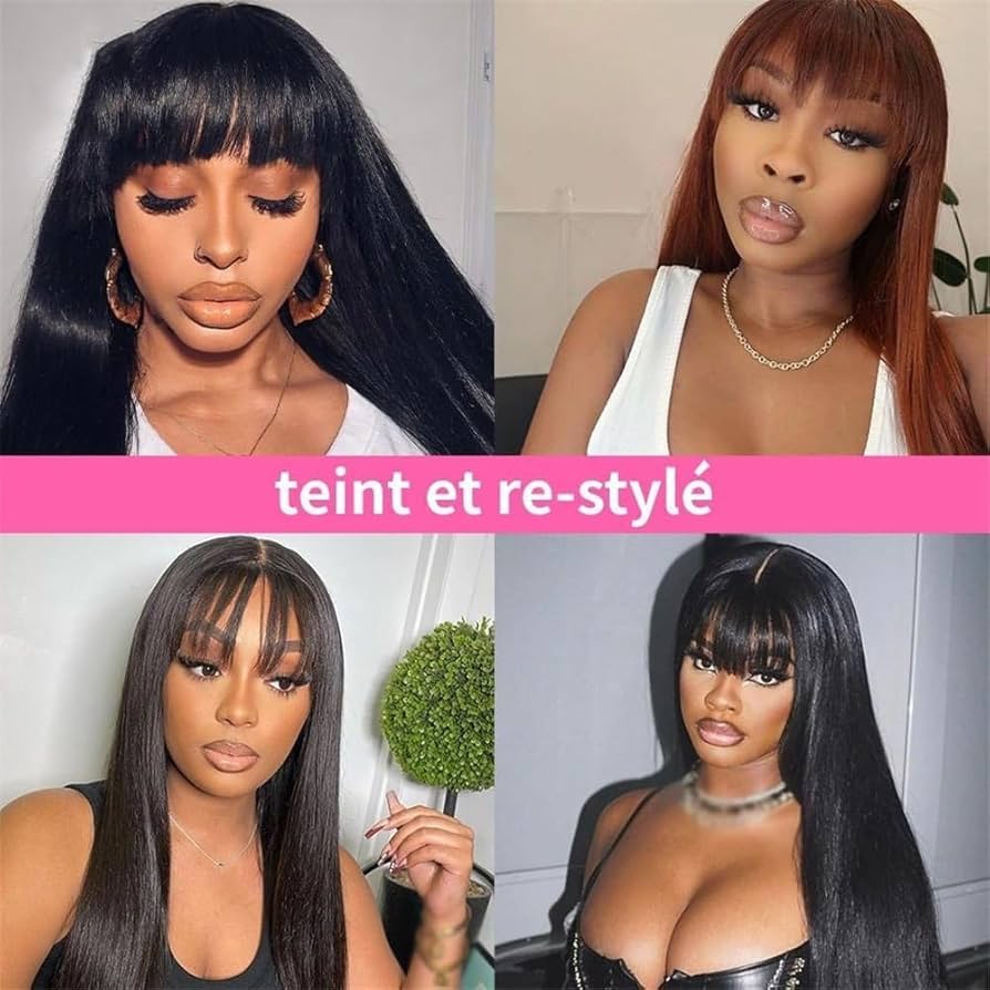 Femmes Perruques brésiliennes en cheveux naturels lisses 3x1 avec raie au milieu et frange Fête quotidienne(32inches)