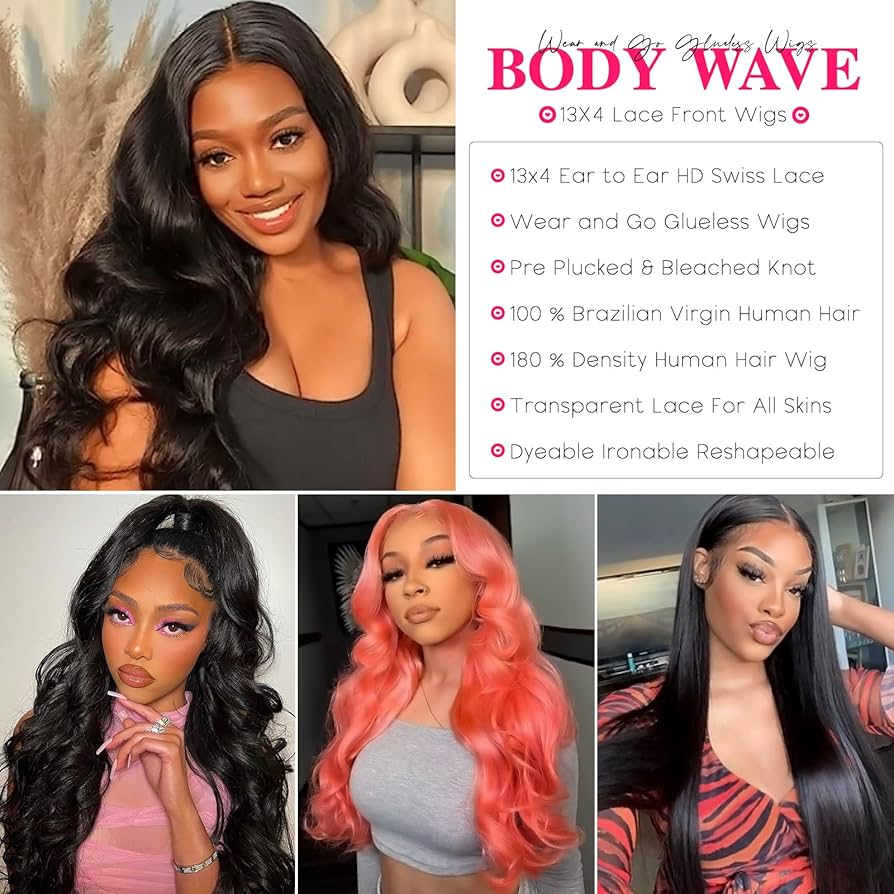 Perruques cheveux humains 13x4 Pre Cut Lace Wig Human Hair For Black Women 200% Density Pre Plucked with Baby Hair Bleached Knot Body Wave Wig Wear and Go Glueless Wigs Natural Black Color 36 Pouces