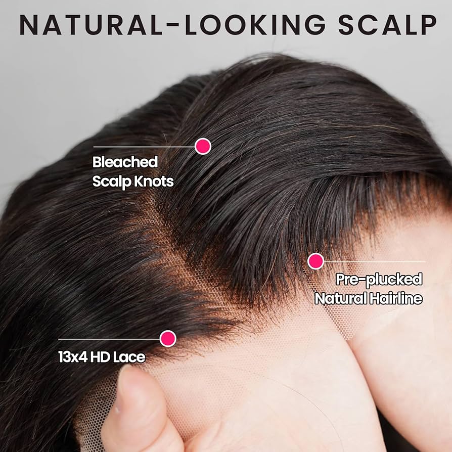 Perruques cheveux humains 13x4 Pre Cut Lace Wig Human Hair For Black Women 200% Density Pre Plucked with Baby Hair Bleached Knot Body Wave Wig Wear and Go Glueless Wigs Natural Black Color 36 Pouces