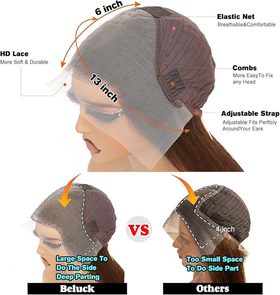 Perruque Femme Naturelle Light Brown 13x6 HD Lace Wig Human Hair Perruque Cheveux Humain Bresilienne Sans Colle Brun Chocolat Body Wave Lace Frontal Glueless Wig Human Hair Pre Plucked 32 Pouces