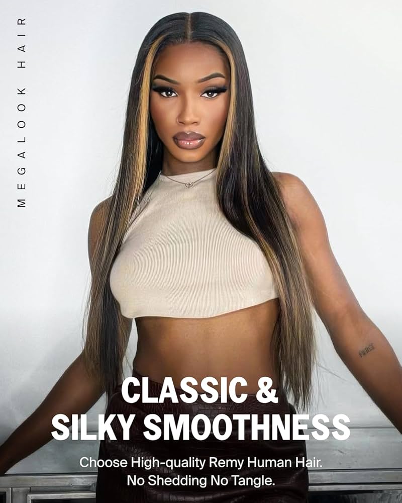 MegaLook Perruque en cheveux naturels sans colle, 12 x 15 cm, tulle à l'avant, pour femme noire, 12A, soyeuse, balayage, lisse, pré-pincée