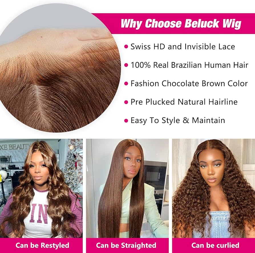 Perruque Femme Naturelle Light Brown 13x6 HD Lace Wig Human Hair Perruque Cheveux Humain Bresilienne Sans Colle Brun Chocolat Body Wave Lace Frontal Glueless Wig Human Hair Pre Plucked 32 Pouces