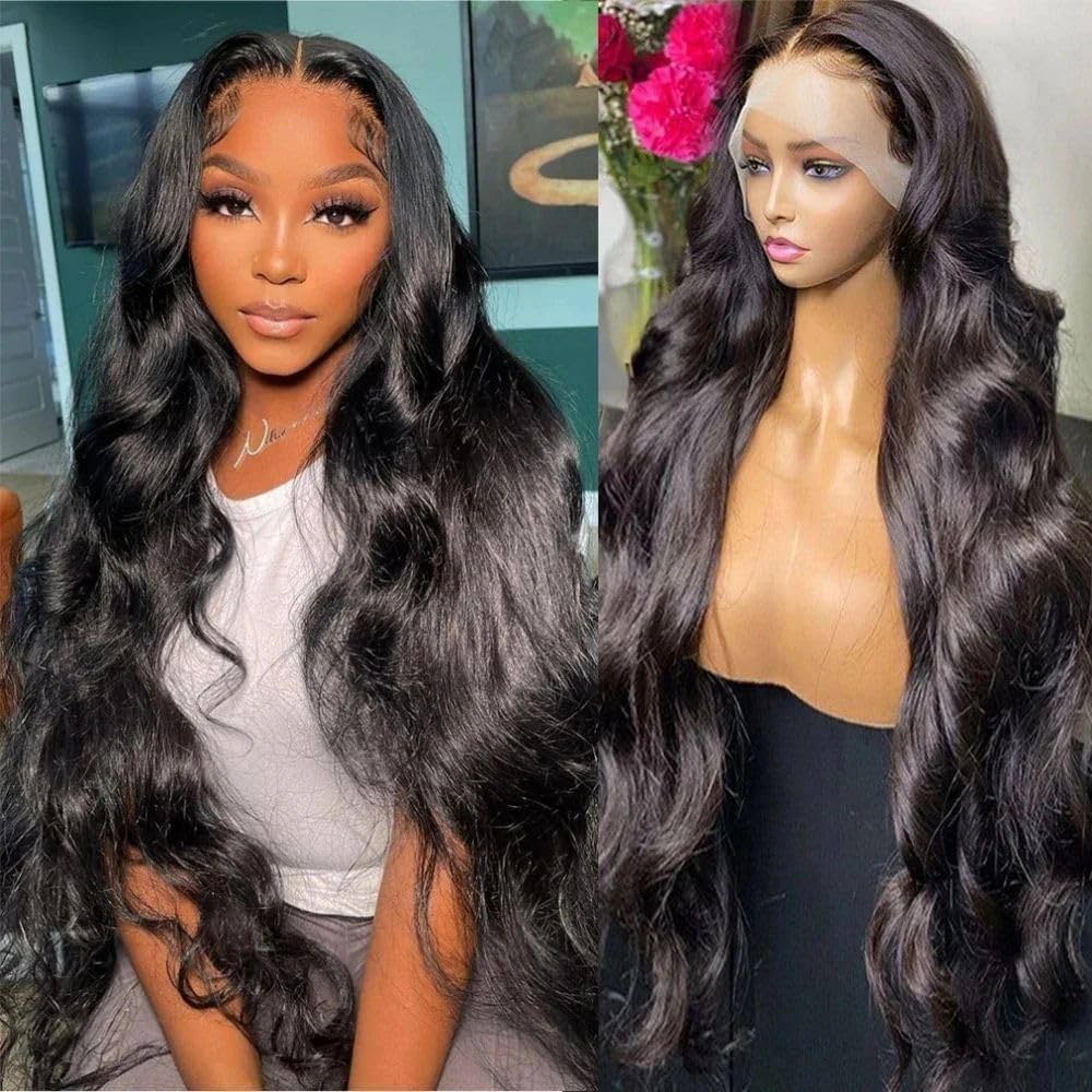 Perruque Bresilienne Cheveux Humain 200% Densité 13x6 Perruque Femme Naturelle Bouclée Body Wave HD Lace Frontal Glueless Wig Human Hair for Black Women Marron Chocolat #4 Color 30 Pouces