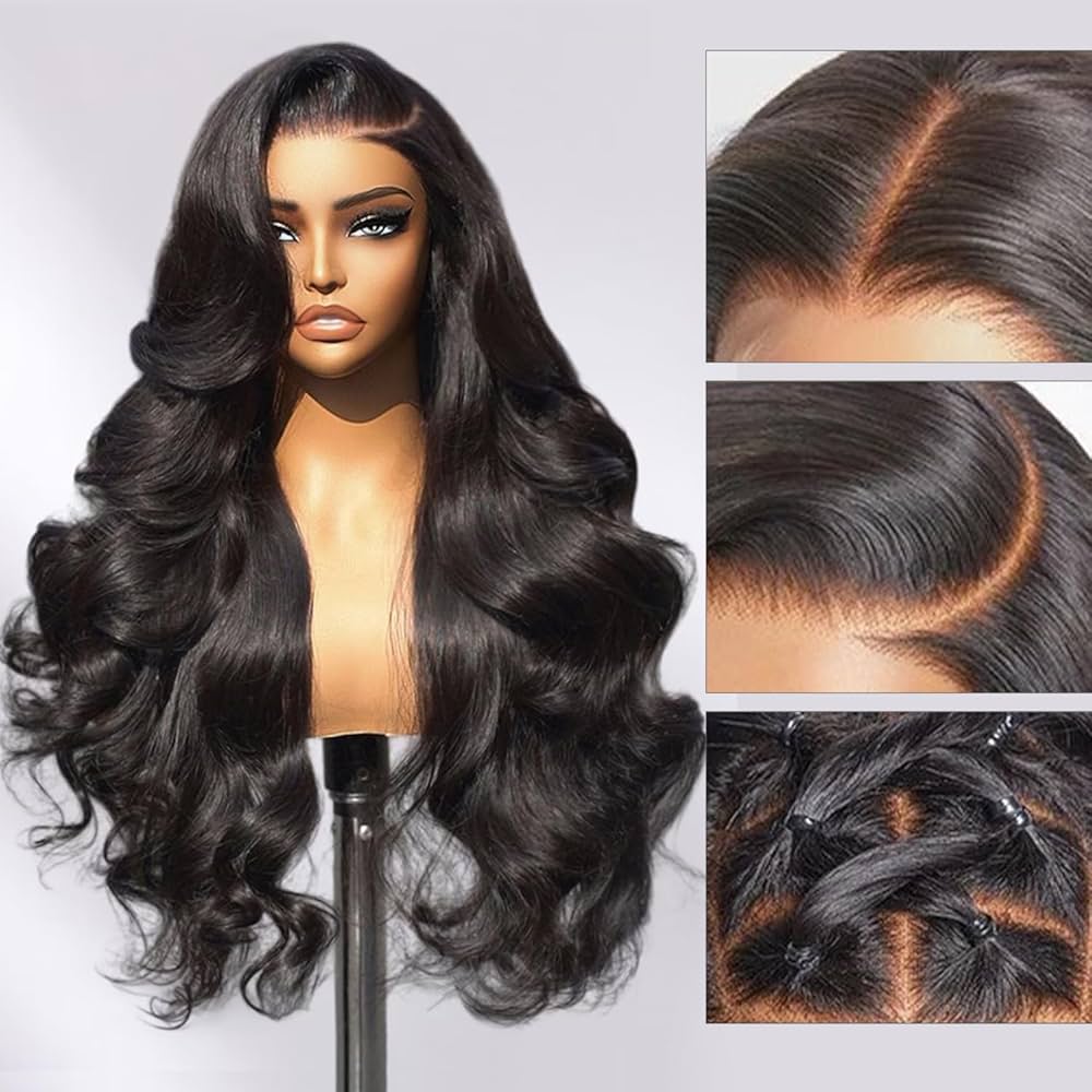 Perruque Bresilienne Cheveux Humain 200% Densité 13x6 Perruque Femme Naturelle Bouclée Body Wave HD Lace Frontal Glueless Wig Human Hair for Black Women Marron Chocolat #4 Color 30 Pouces