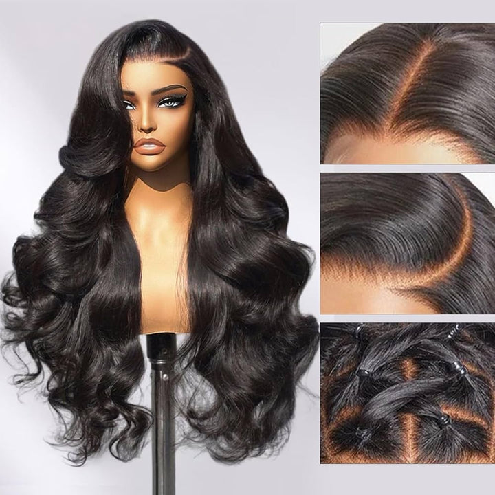 Perruque Bresilienne Cheveux Humain 200% Densité 13x6 Perruque Femme Naturelle Bouclée Body Wave HD Lace Frontal Glueless Wig Human Hair for Black Women Marron Chocolat #4 Color 30 Pouces