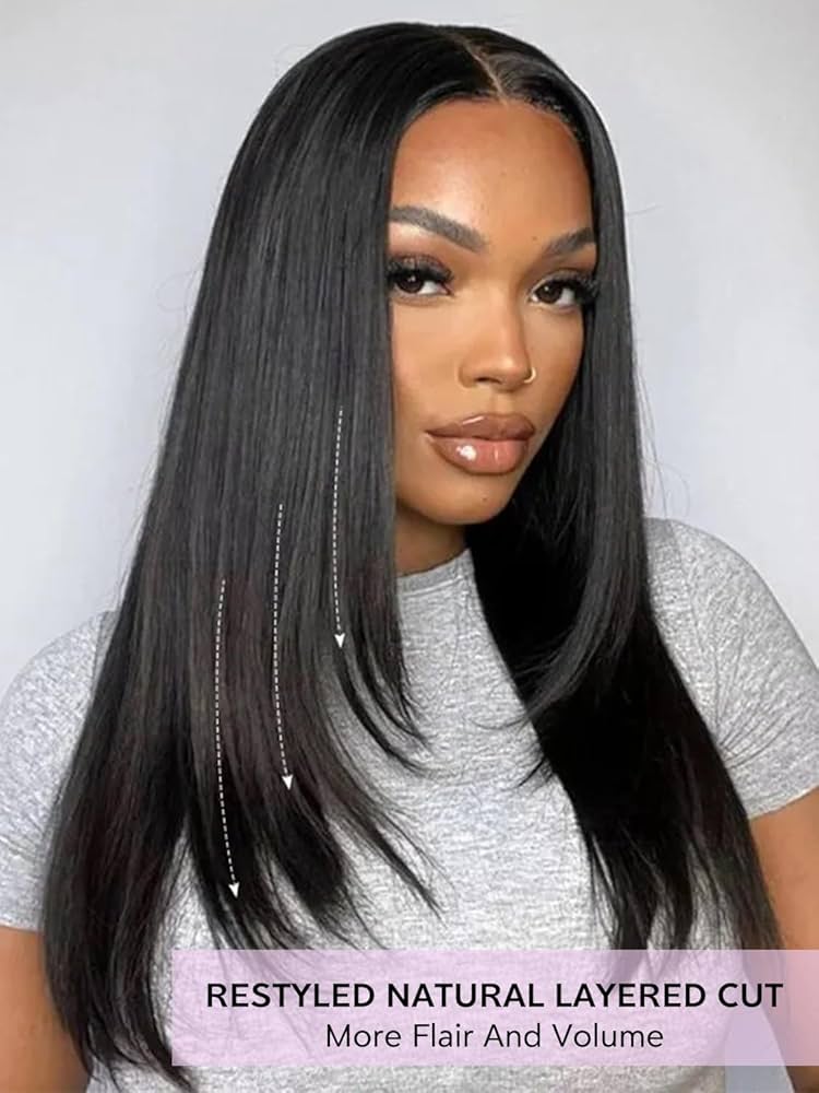 9X6 HD Lace Drawstring Cheveux Humain Sans Colle Perruque Femme Naturelle Brésilien Straight 200 Densité Glueless Wig human Hair Pre Plucked Pre Cut for Women Friendly For Beginners 34 Pouces