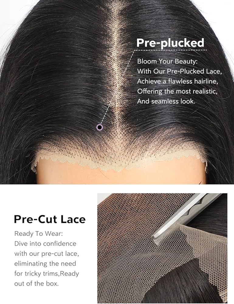 9X6 HD Lace Drawstring Cheveux Humain Sans Colle Perruque Femme Naturelle Brésilien Straight 200 Densité Glueless Wig human Hair Pre Plucked Pre Cut for Women Friendly For Beginners 34 Pouces