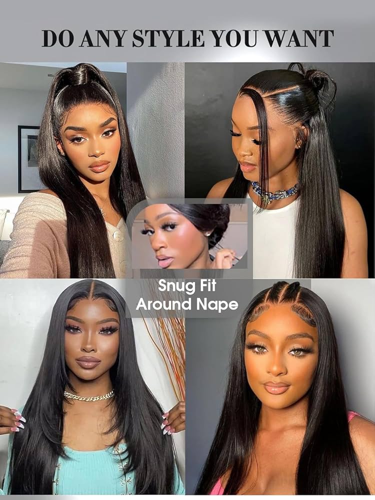 9X6 HD Lace Drawstring Cheveux Humain Sans Colle Perruque Femme Naturelle Brésilien Straight 200 Densité Glueless Wig human Hair Pre Plucked Pre Cut for Women Friendly For Beginners 34 Pouces