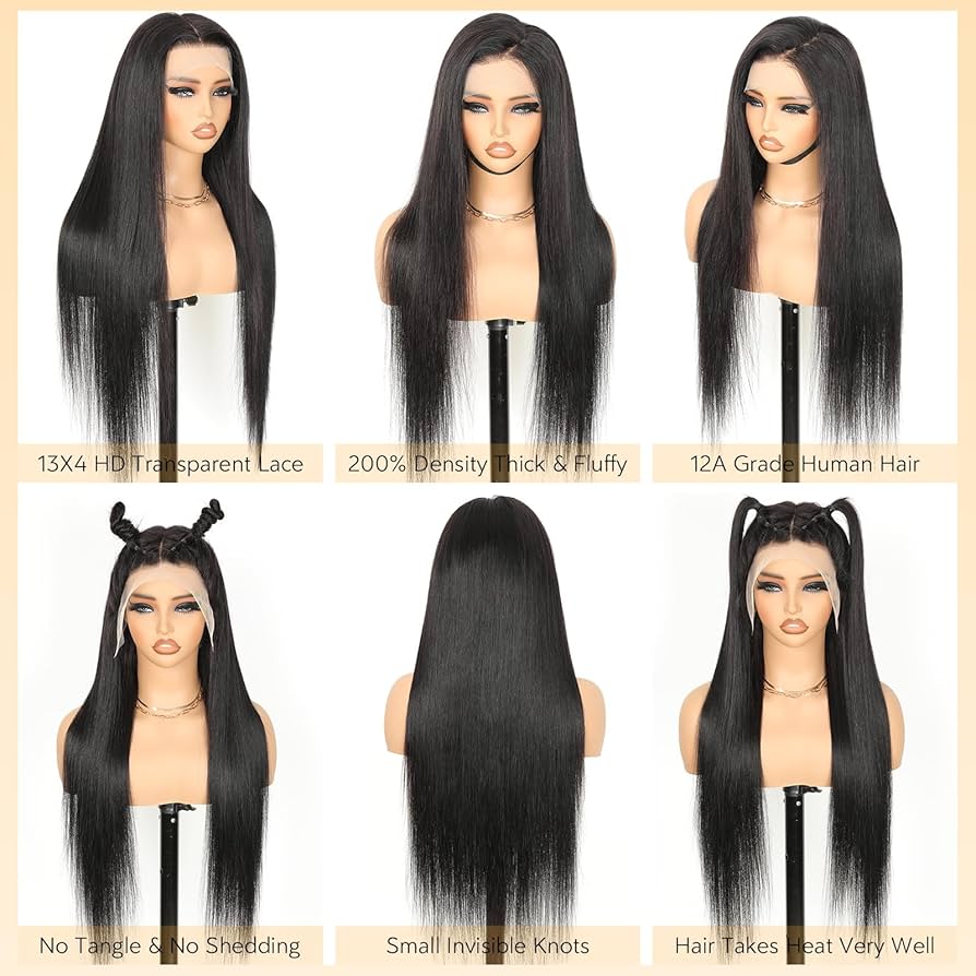 32 Pouces Perruque Cheveux Humain Densité 200% 13x4 Straight HD Lace Front Human Hair Perruque Femme Naturelle Brésilien Cheveux Humain Wig Human Hair Couleur Naturelle
