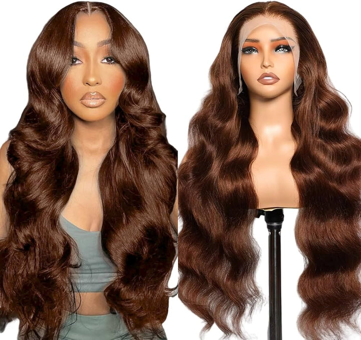 34 Pouces Perruque cheveux humain Body Wave 13X6 HD Lace Front Wigs Human Hair pré-pincé,180% Densité Perruque femme naturelle bresilienne Glueless Wig Human Hair For Black Women Brun Clair #4