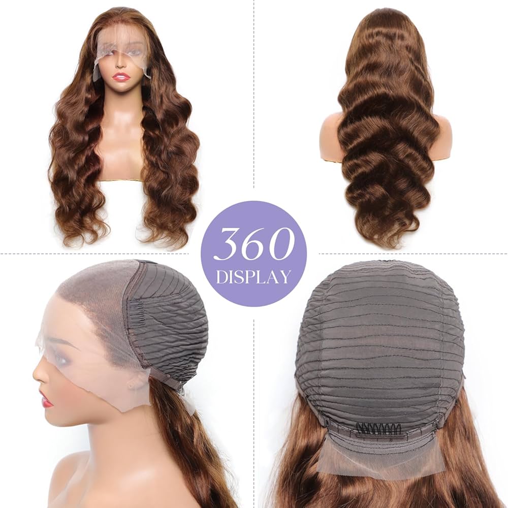 34 Pouces Perruque cheveux humain Body Wave 13X6 HD Lace Front Wigs Human Hair pré-pincé,180% Densité Perruque femme naturelle bresilienne Glueless Wig Human Hair For Black Women Brun Clair #4