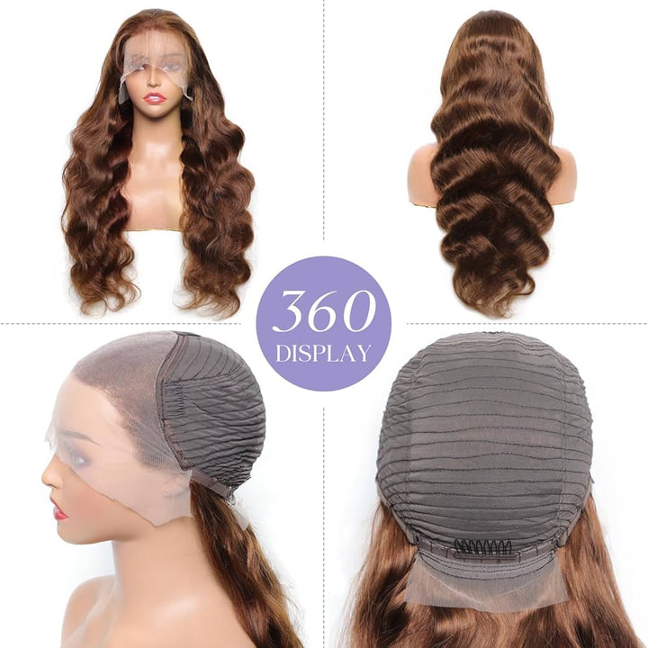 34 Pouces Perruque cheveux humain Body Wave 13X6 HD Lace Front Wigs Human Hair pré-pincé,180% Densité Perruque femme naturelle bresilienne Glueless Wig Human Hair For Black Women Brun Clair #4